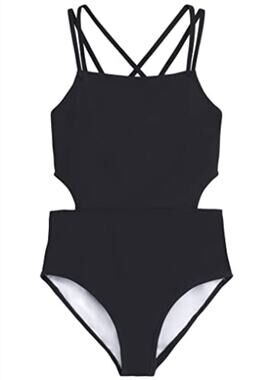 Kanu Surf Girls Beach Girl Sport Cut-Out one Piece Swimsuit Black, 12